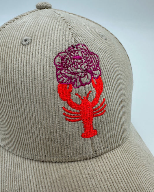 Cord Cap Lobster mit hochwertiger Flower Lobster Bestickung in stone