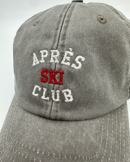 Vintage Cap mit hochwertiger Bestickung Apres Ski Club in grey seitlich
