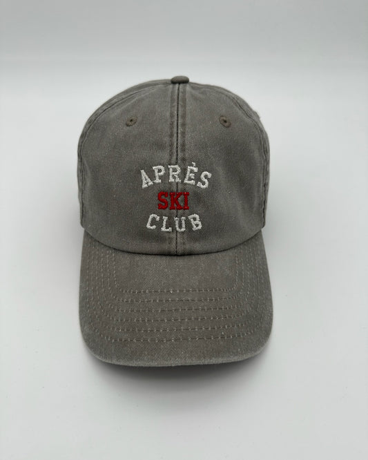 Vintage Cap mit hochwertiger Bestickung Apres Ski Club in grey vorne