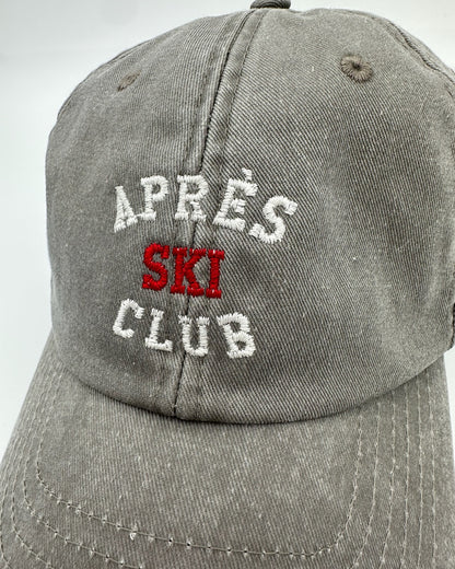 Vintage Cap mit hochwertiger Bestickung Apres Ski Club in grey seitlich