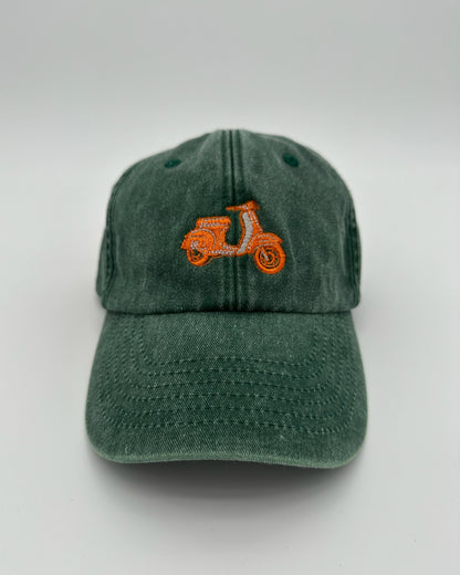 Vintage Cap Retro Scooter mit hochwertiger Bestickung in bottle green
