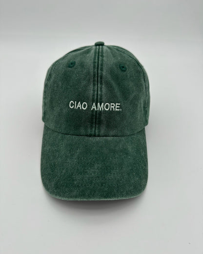 Vintage Cap mit hochwertiger Bestickung Ciao Amore in bottle green