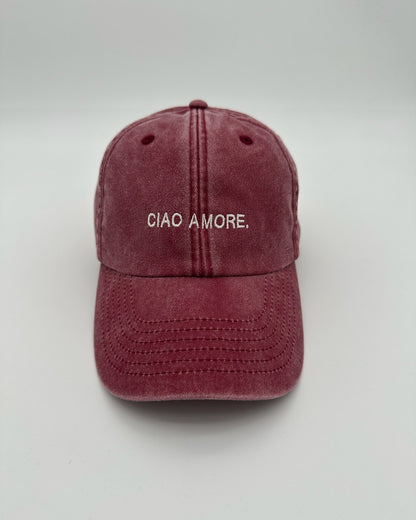 Vintage Cap mit hochwertiger Bestickung Ciao Amore in red