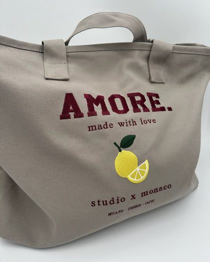 Oversized Canvas Tote Bag Amore in grey von studio x monaco