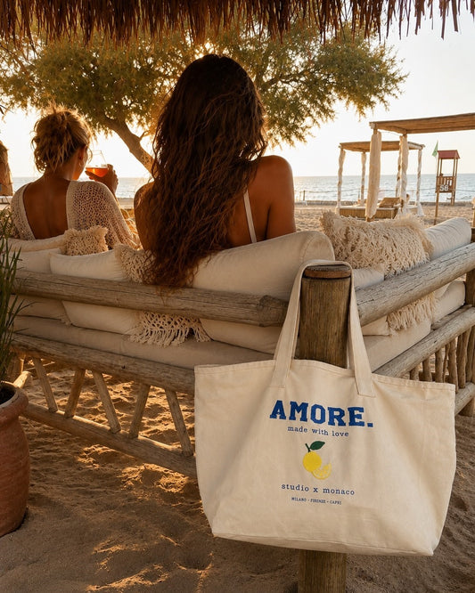 Canvas Tote Bag bestickt mit Amore Design in Natural