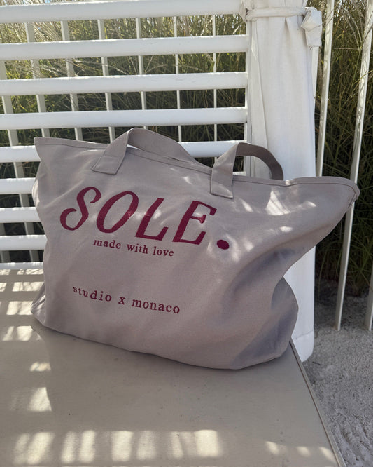 Canvas Tote Bag Sole Bestickt in Grey von studio x monaco