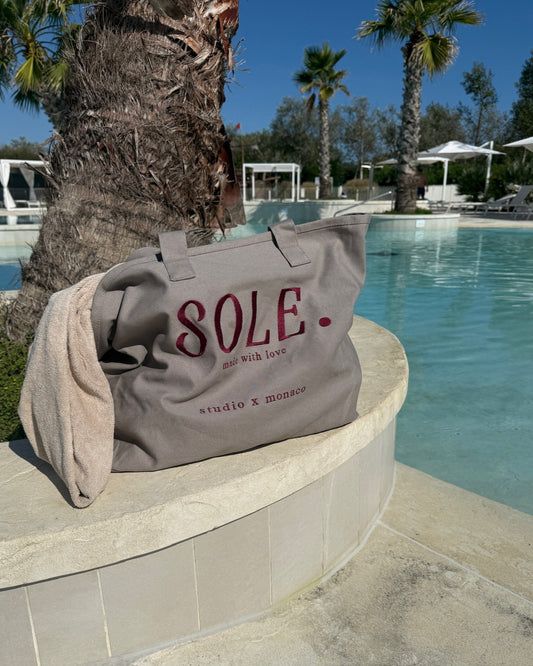 Canvas Tote Bag Sole Bestickt in Grey von studio x monaco