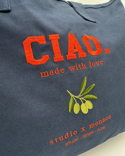 Detailansicht Oversized Canvas Tote Bag ciao verde in navy