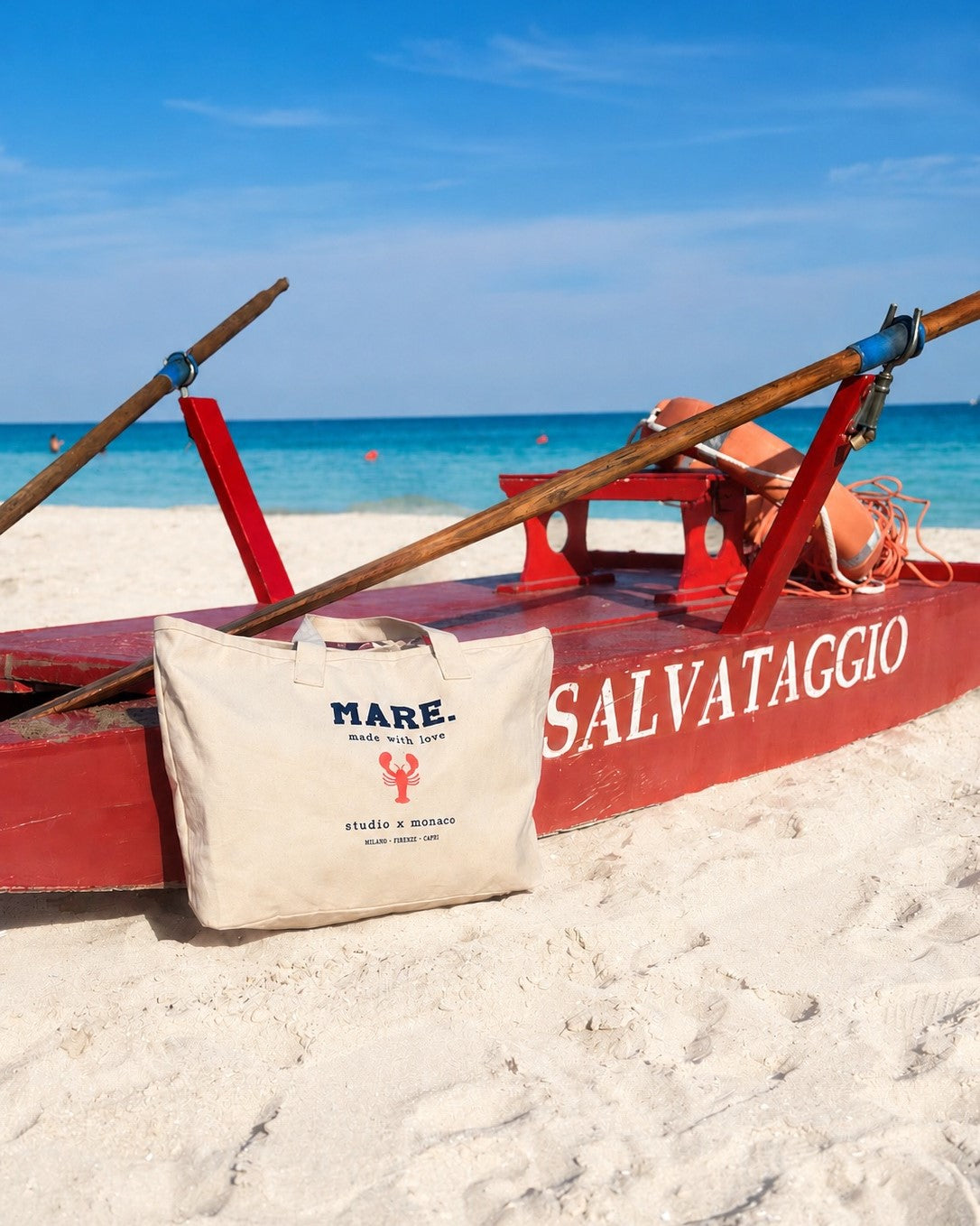 Canvas Beach Bag Mare in natural von studio x monaco