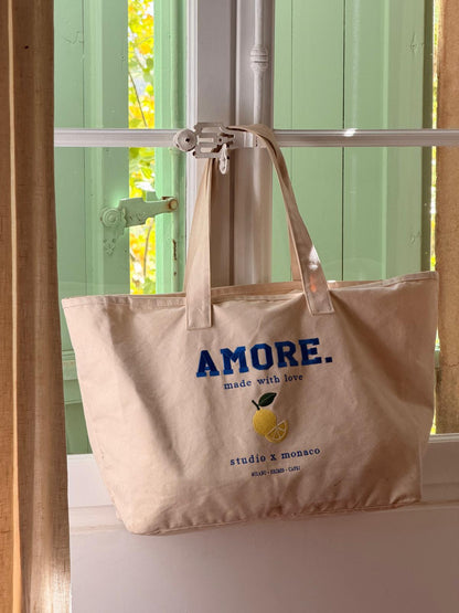 Canvas Tote Bag Amore von studio x monaco in natural