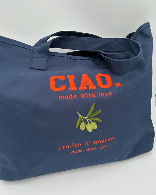 Canvas Beach Bag ciao verde von studio x monaco